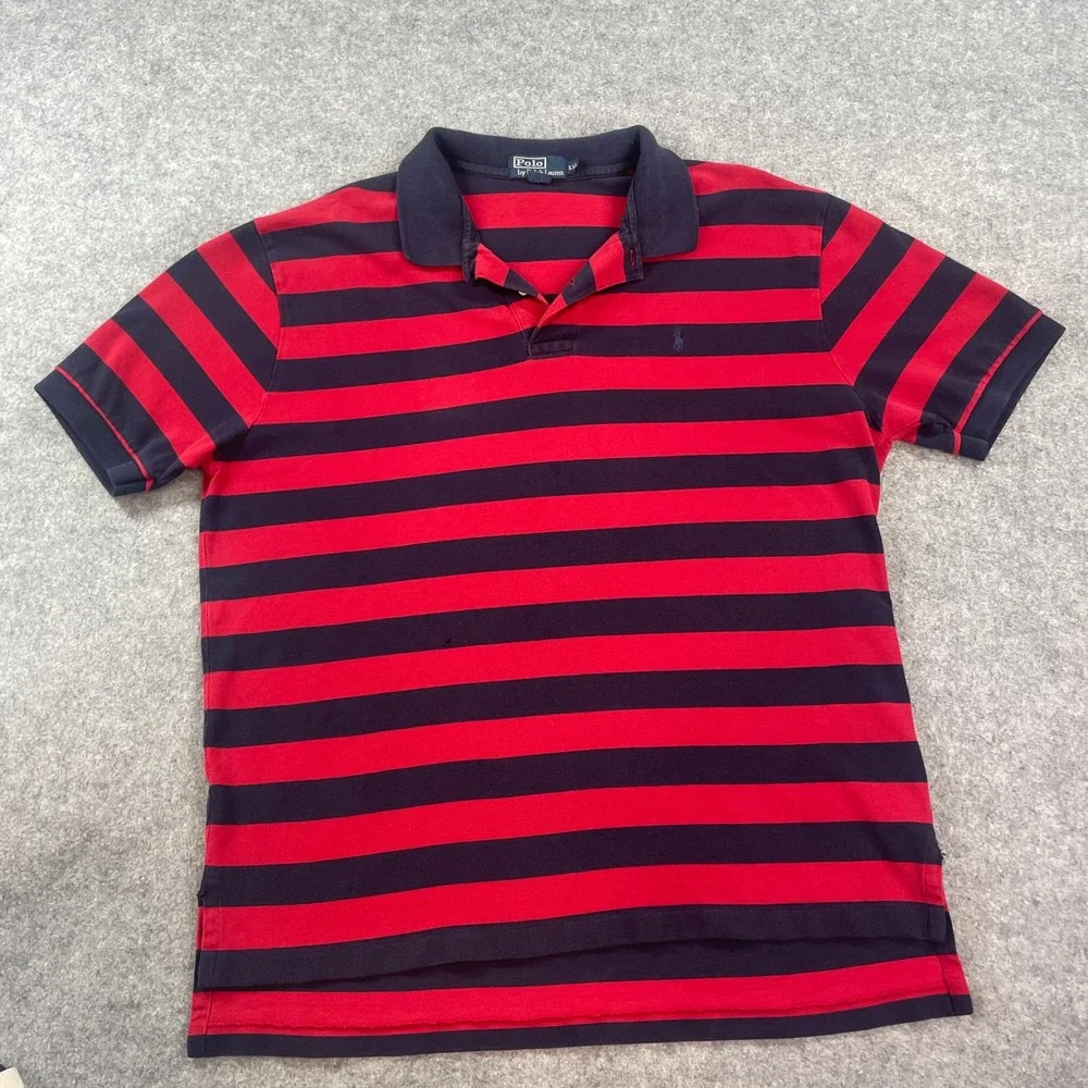 Polo Ralph Lauren Vintage Mens Polo Shirt XXL Red Striped Short Sleeve